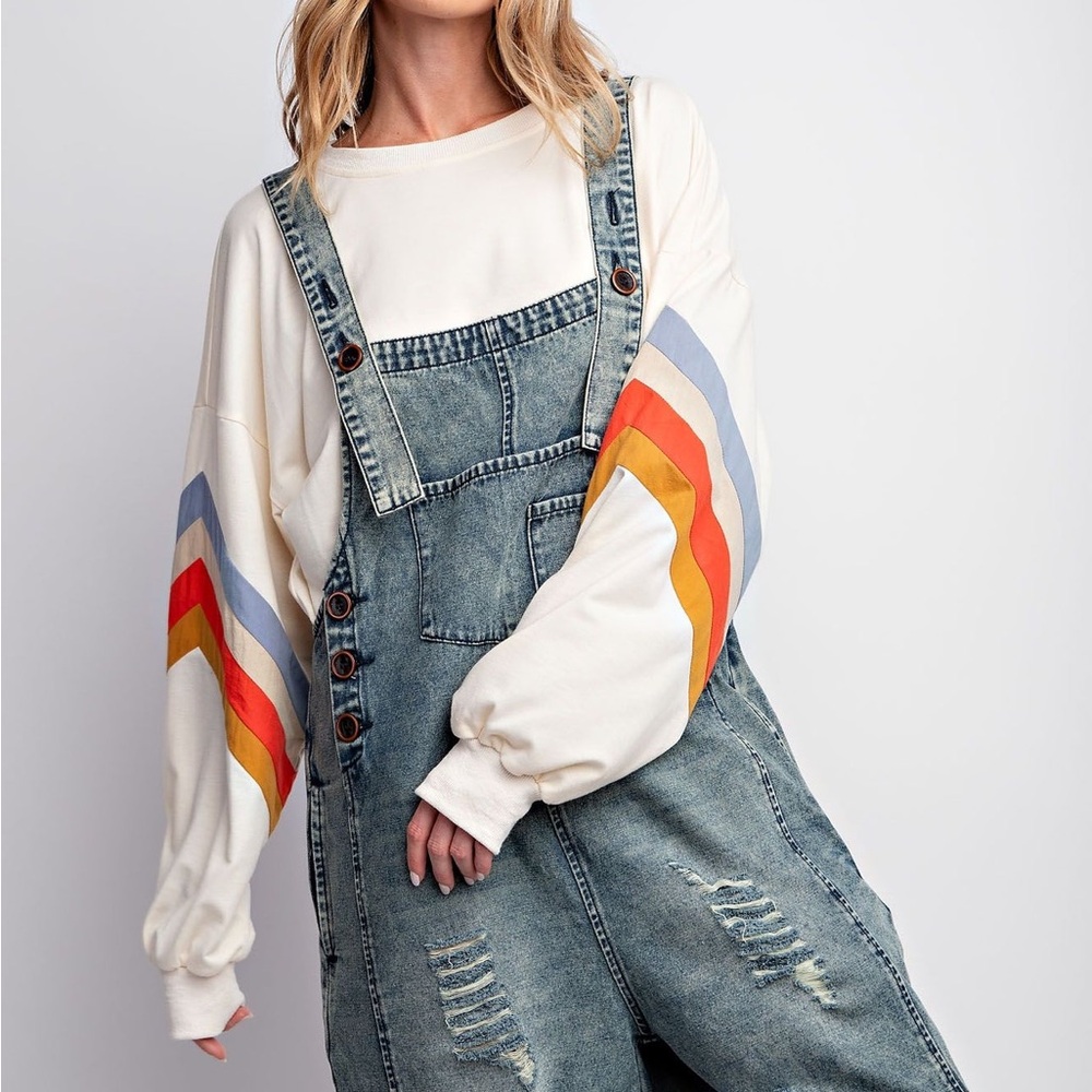 Easel Distressed Denim Shortalls